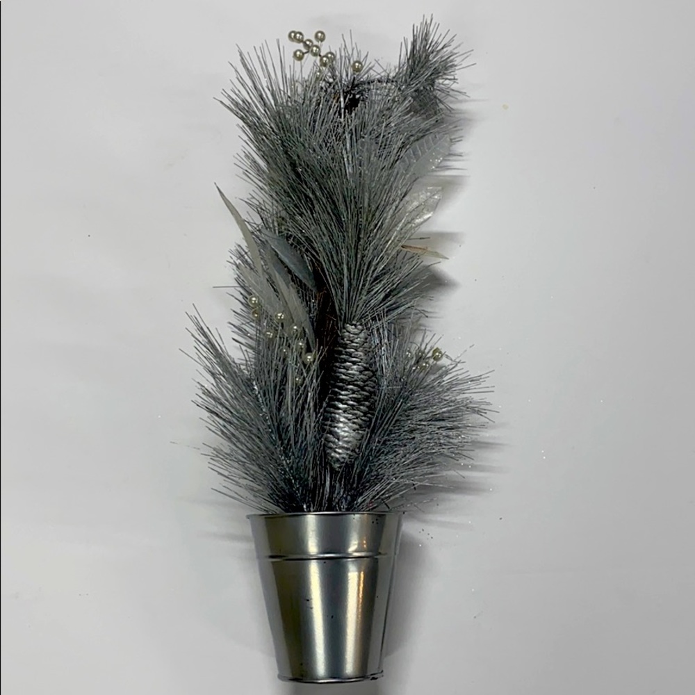 Silver Christmas Tree in Silver Pail